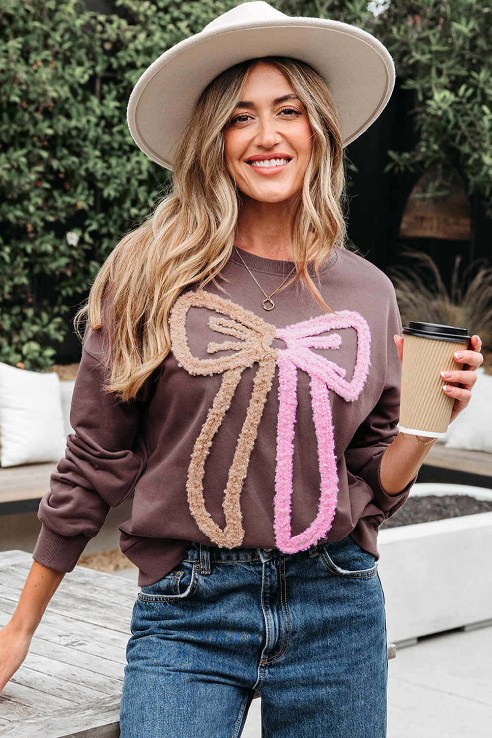 Callie Terry Bow Pattern Drop Shoulder Sweatshirt-3