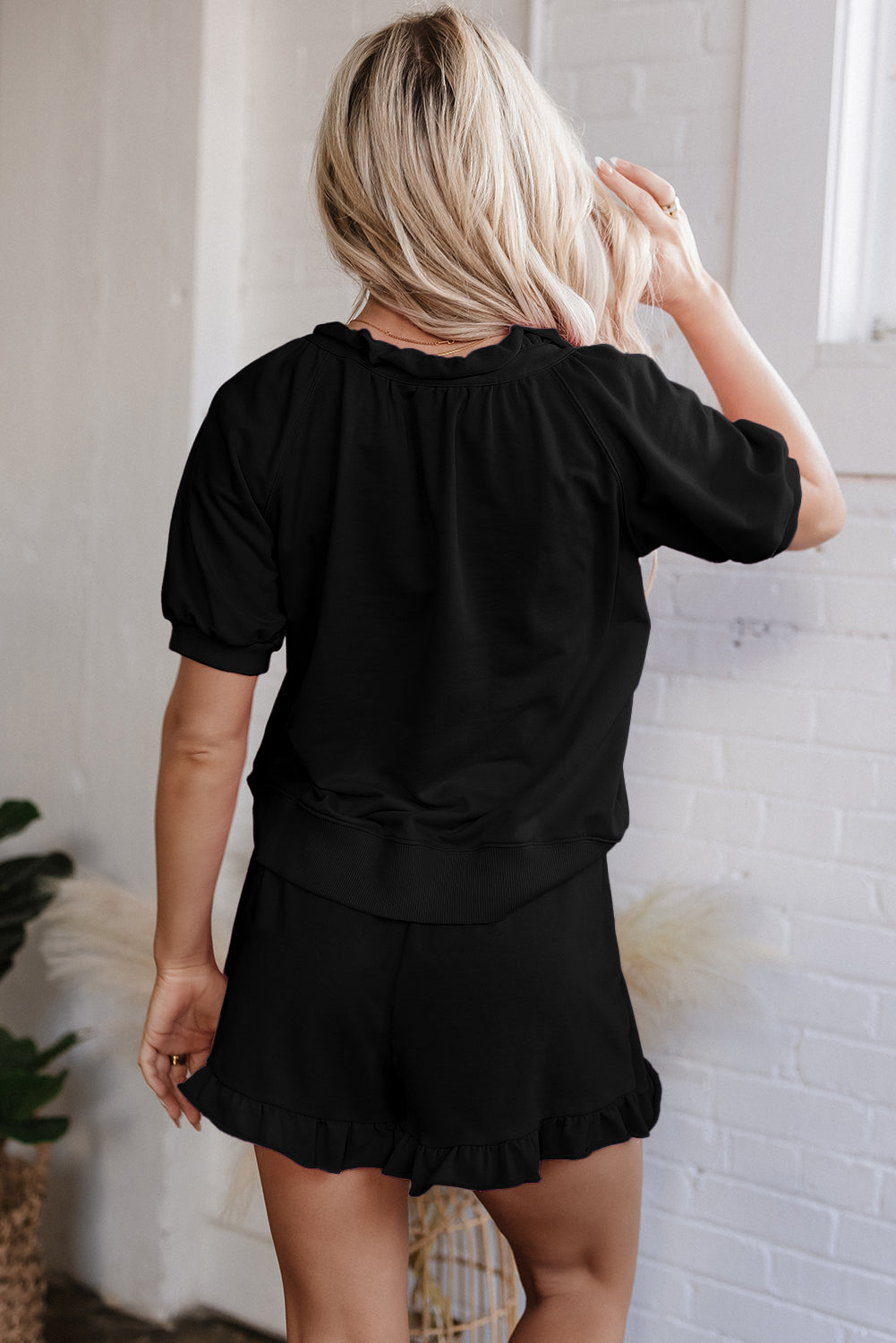 Laylani Puff Sleeve Top and Ruffled Shorts Set-1
