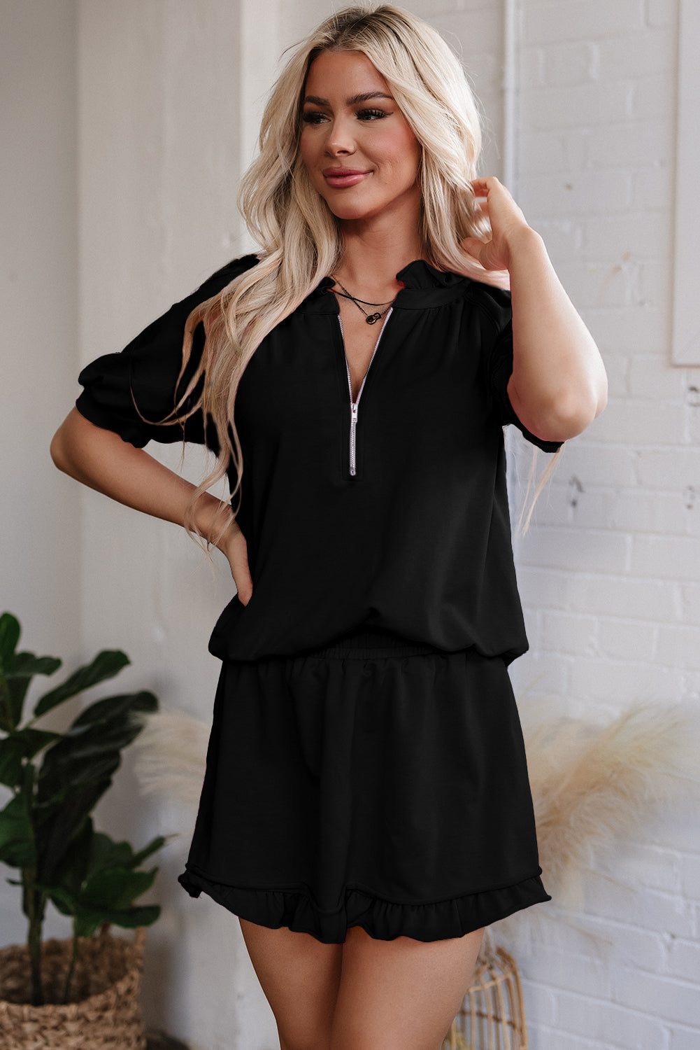 Laylani Puff Sleeve Top and Ruffled Shorts Set-4